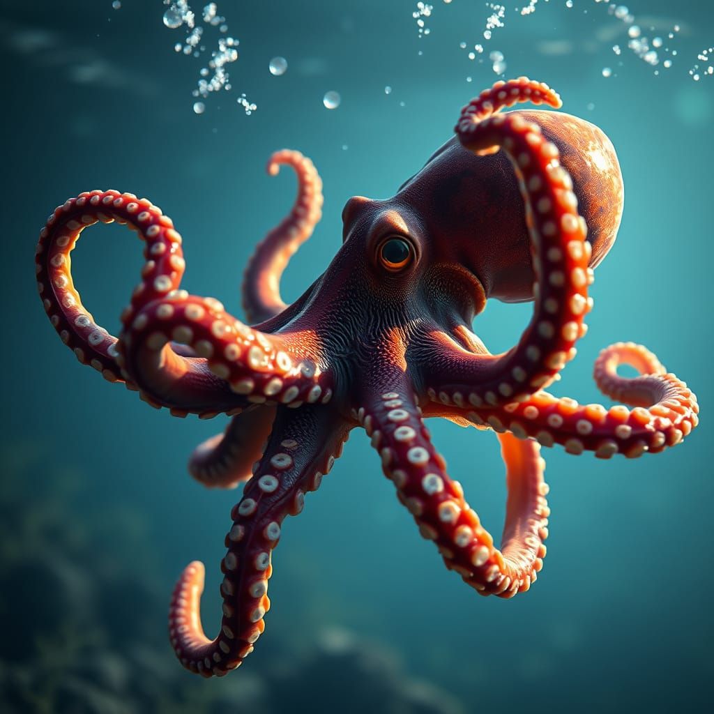 Octopus Swimming in Crystal-Clear Water