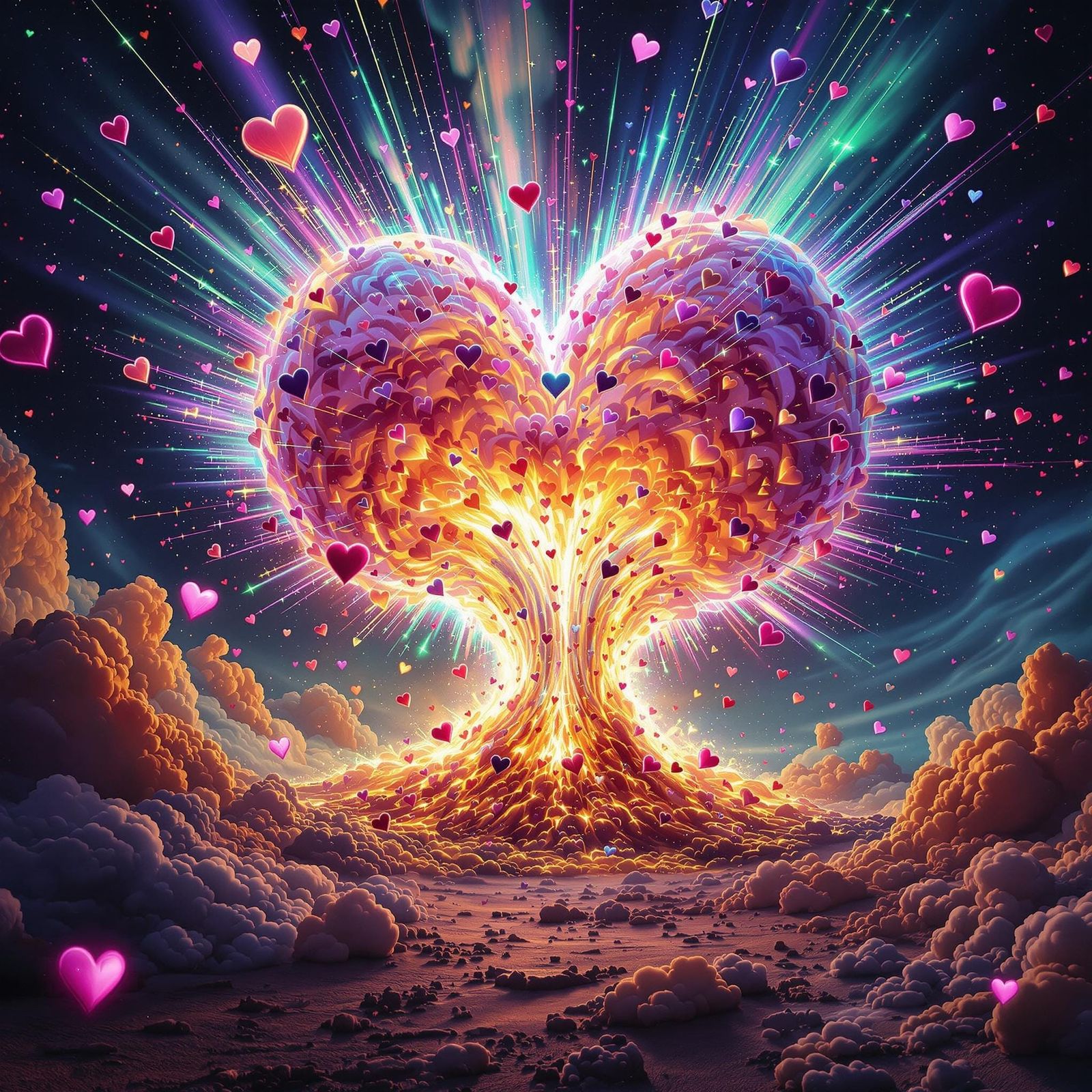 Spectacular Love Bomb Detonation in Vibrant 3D