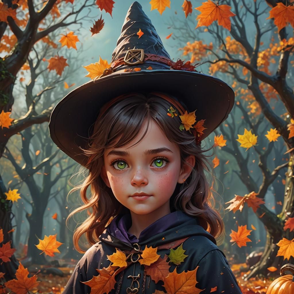 Enchanting Autumn Witch Portrait in Detailed Matte Style