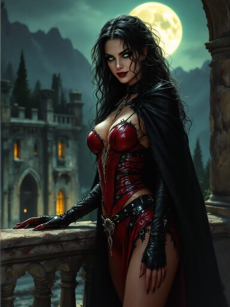 Ethereal Vampire Queen in Moonlit Ruins