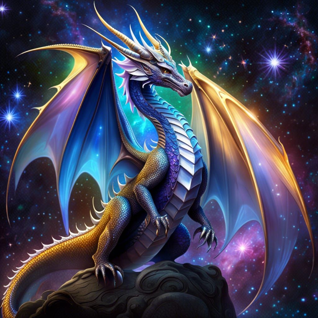 Galactic Dragon with Glittering Wings