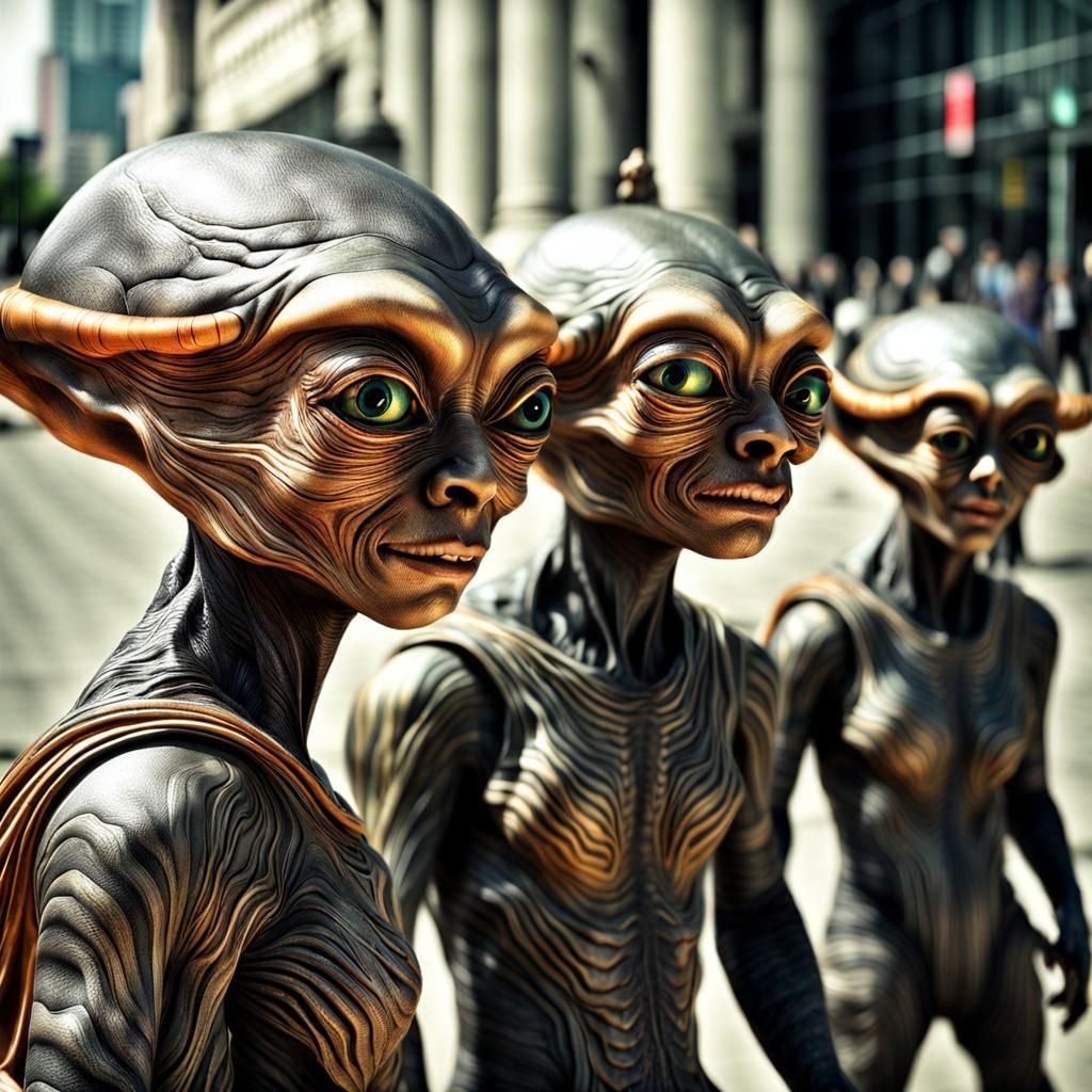 Photorealistic Aliens Displaying Varied Emotions