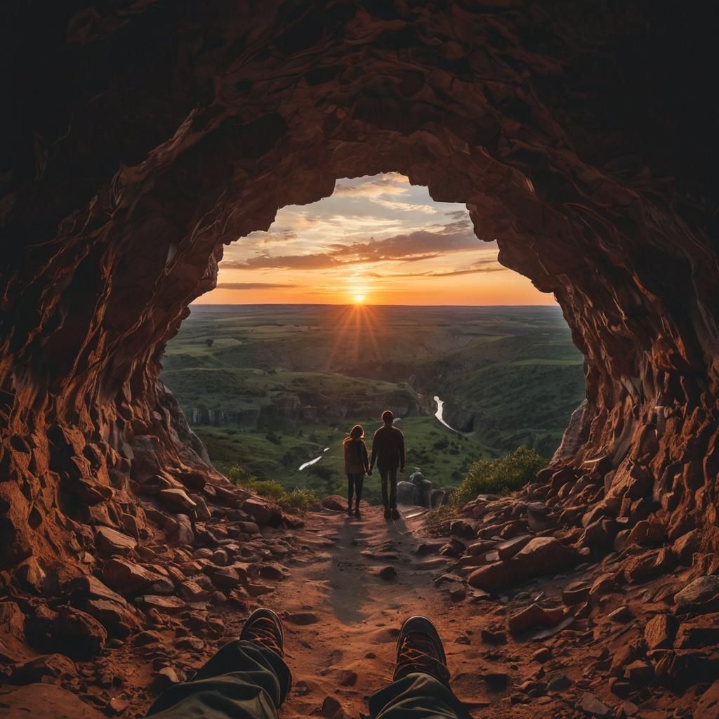 Paradise Sunset View Through Opening, Cinematic Film Still