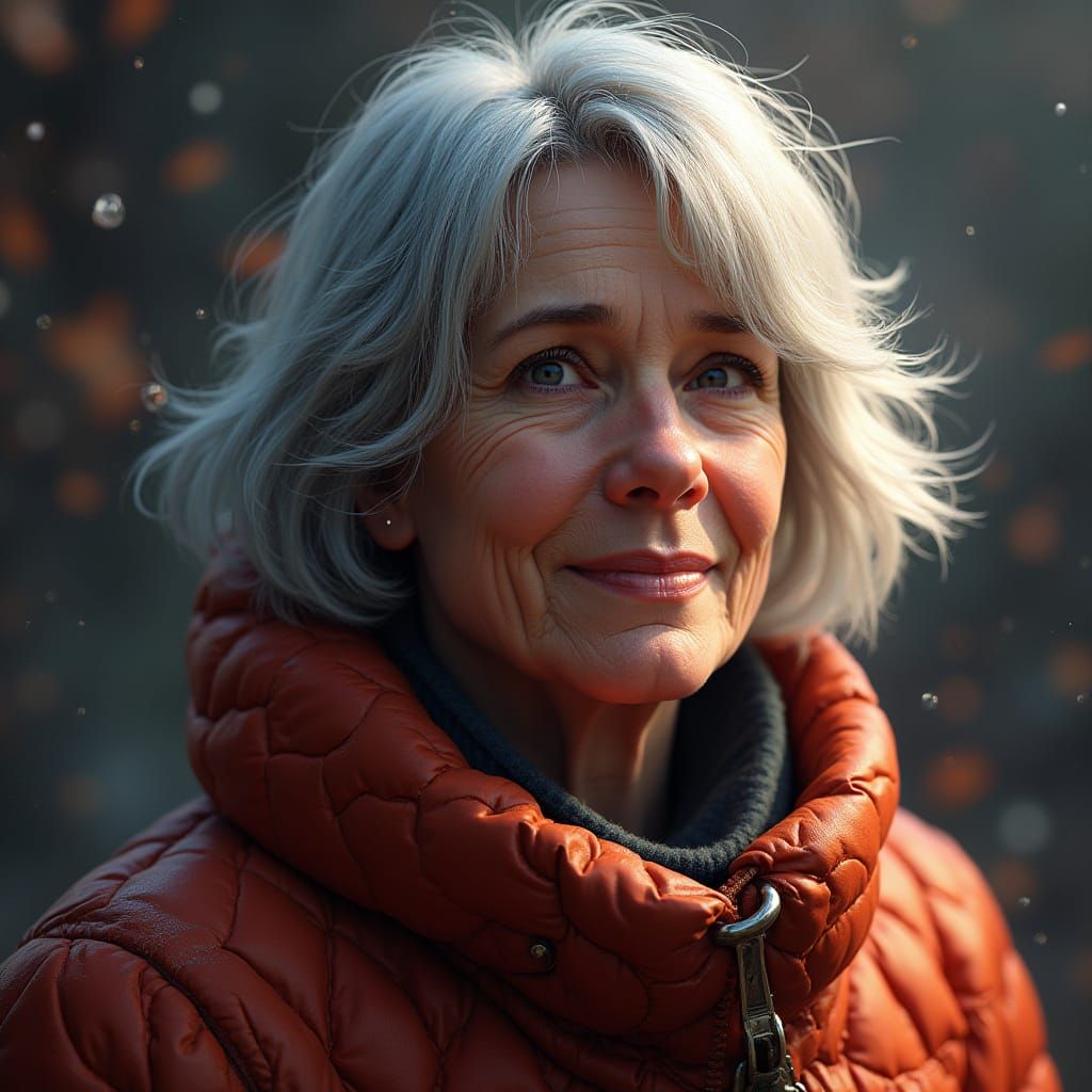 Detailed Portrait of Kind Woman with Salt and Pepper Hair