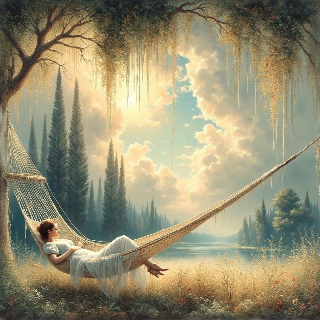 Victorian Women in Hammock, Gustave Courbet Style