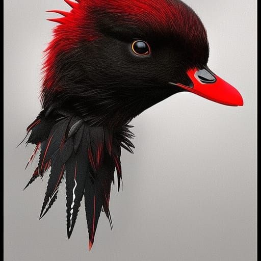 Menacing Black Duck with Red Spikes