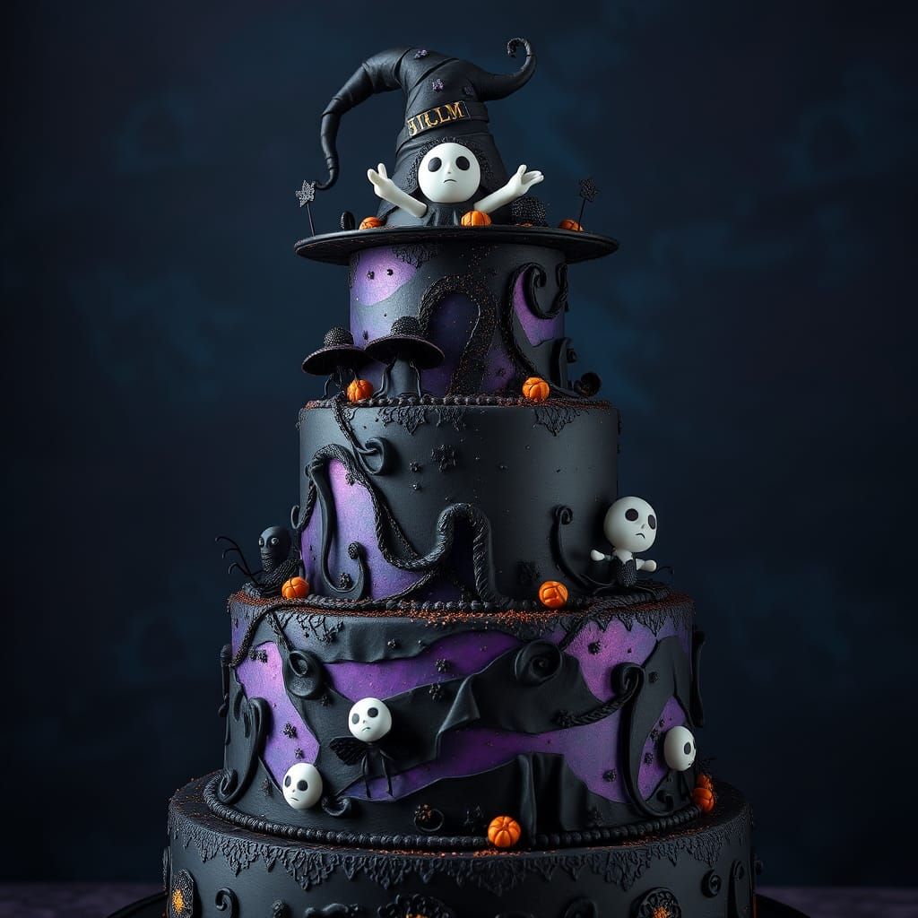 Multi-Tiered Halloween Cake with Eerie Elegance