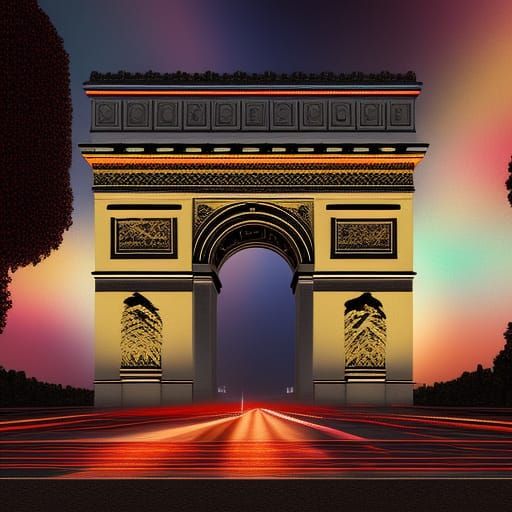 Arc de Triomphe at Night: Detailed Matte Painting