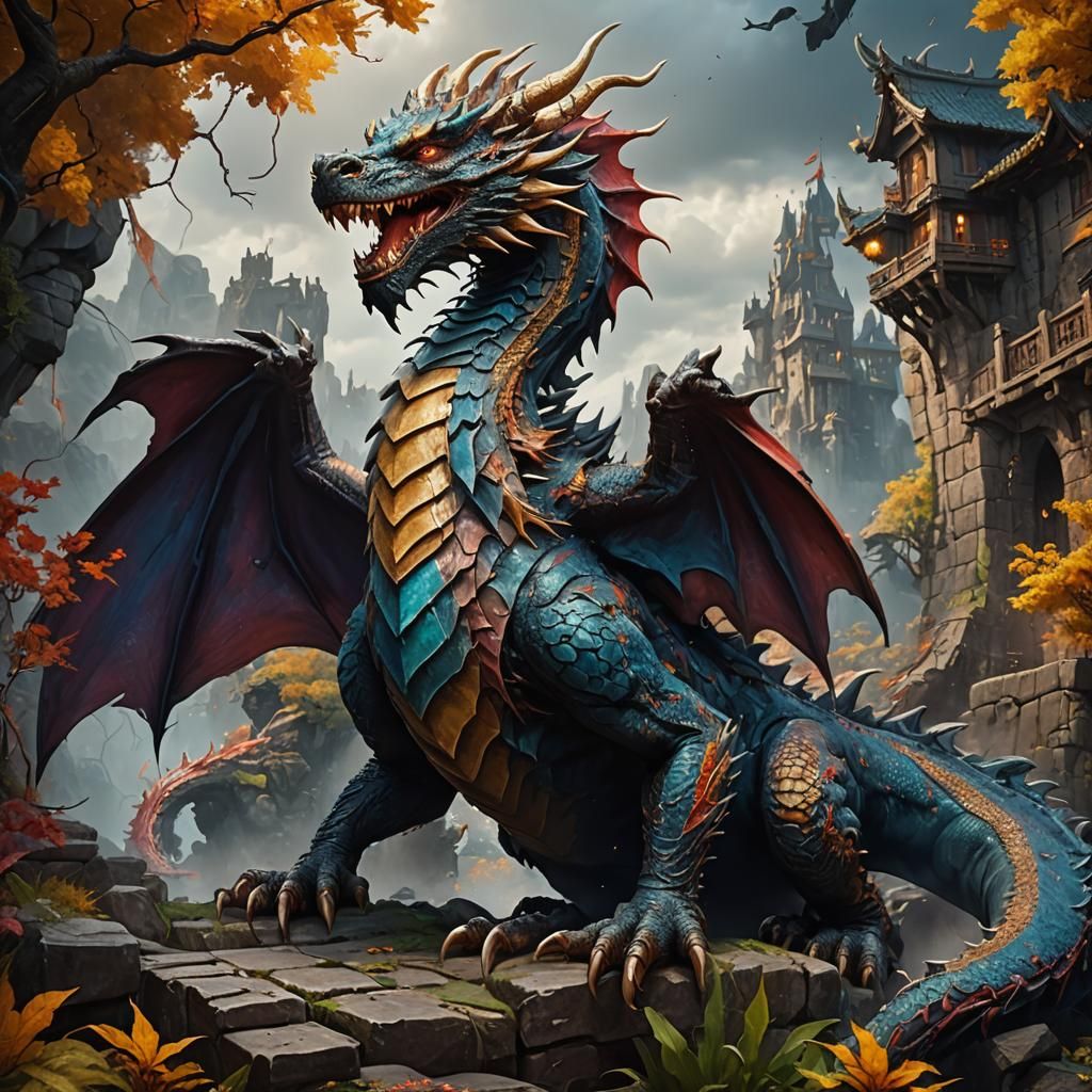 Detailed Impasto Painting of a Dragon