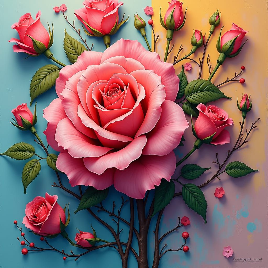 Rose and Honeysuckle in Street Art Style