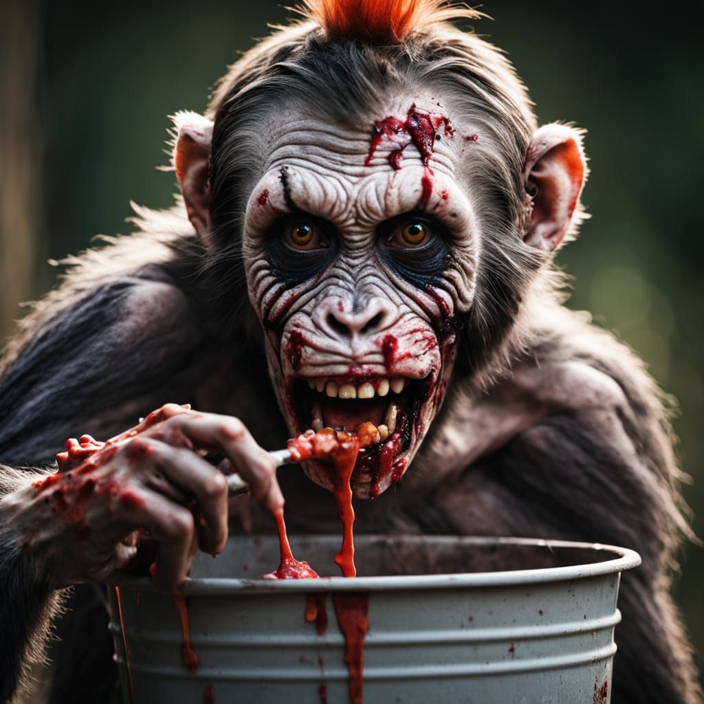 Zombie Monkey Clown Prisoner in Grungy Horror Photo