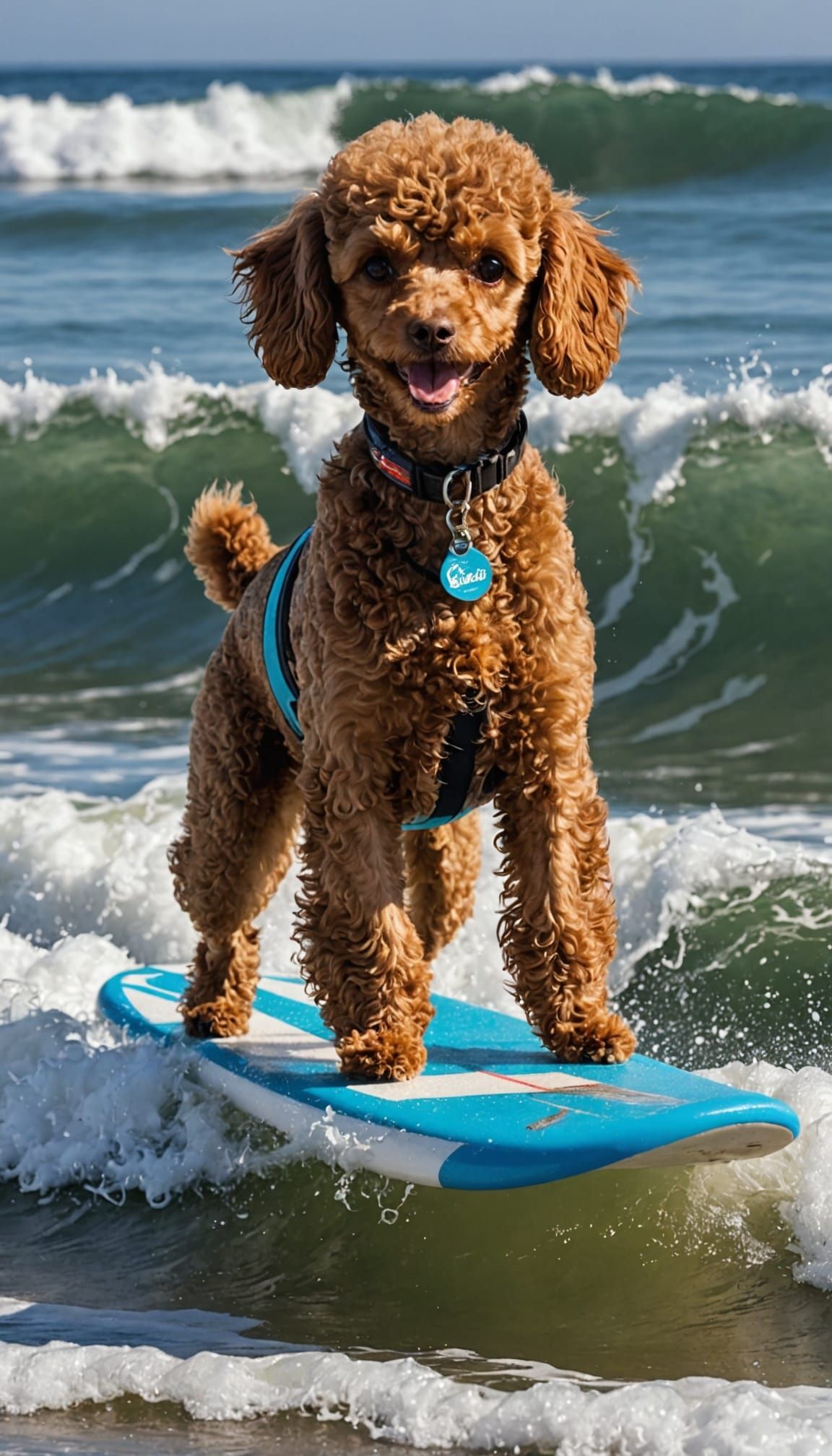 Surfing Toy Poodle in California Waves
