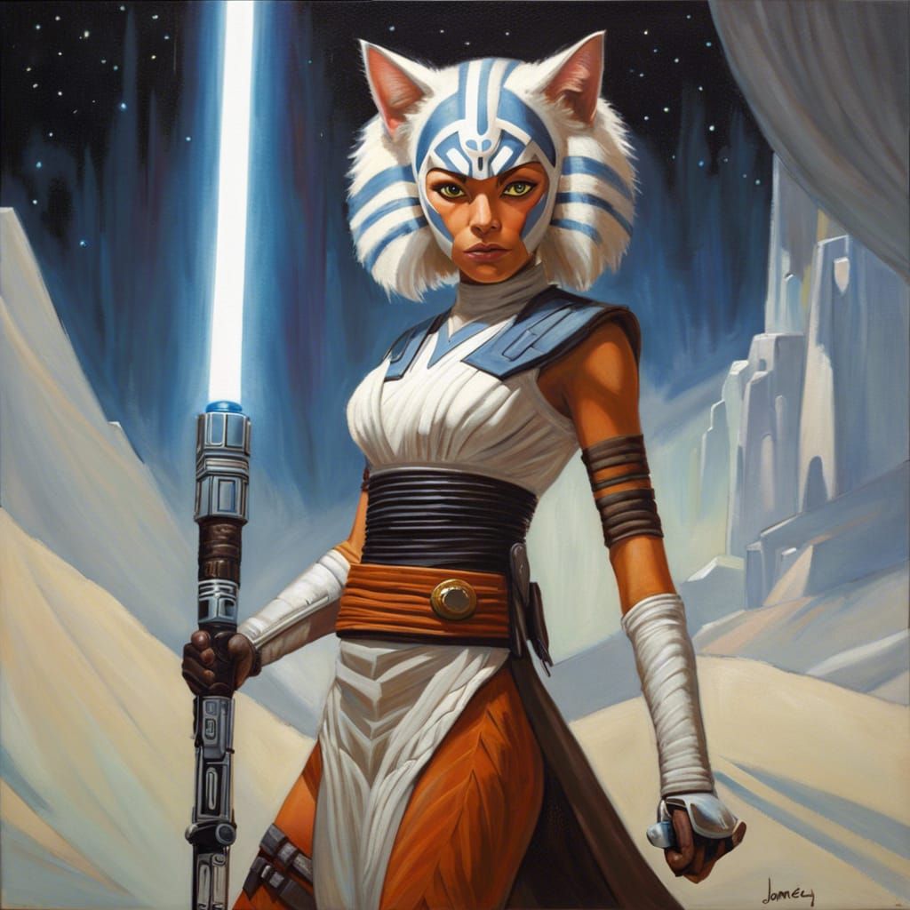 Ahsoka Cat with Lightsabers as Oil Painting