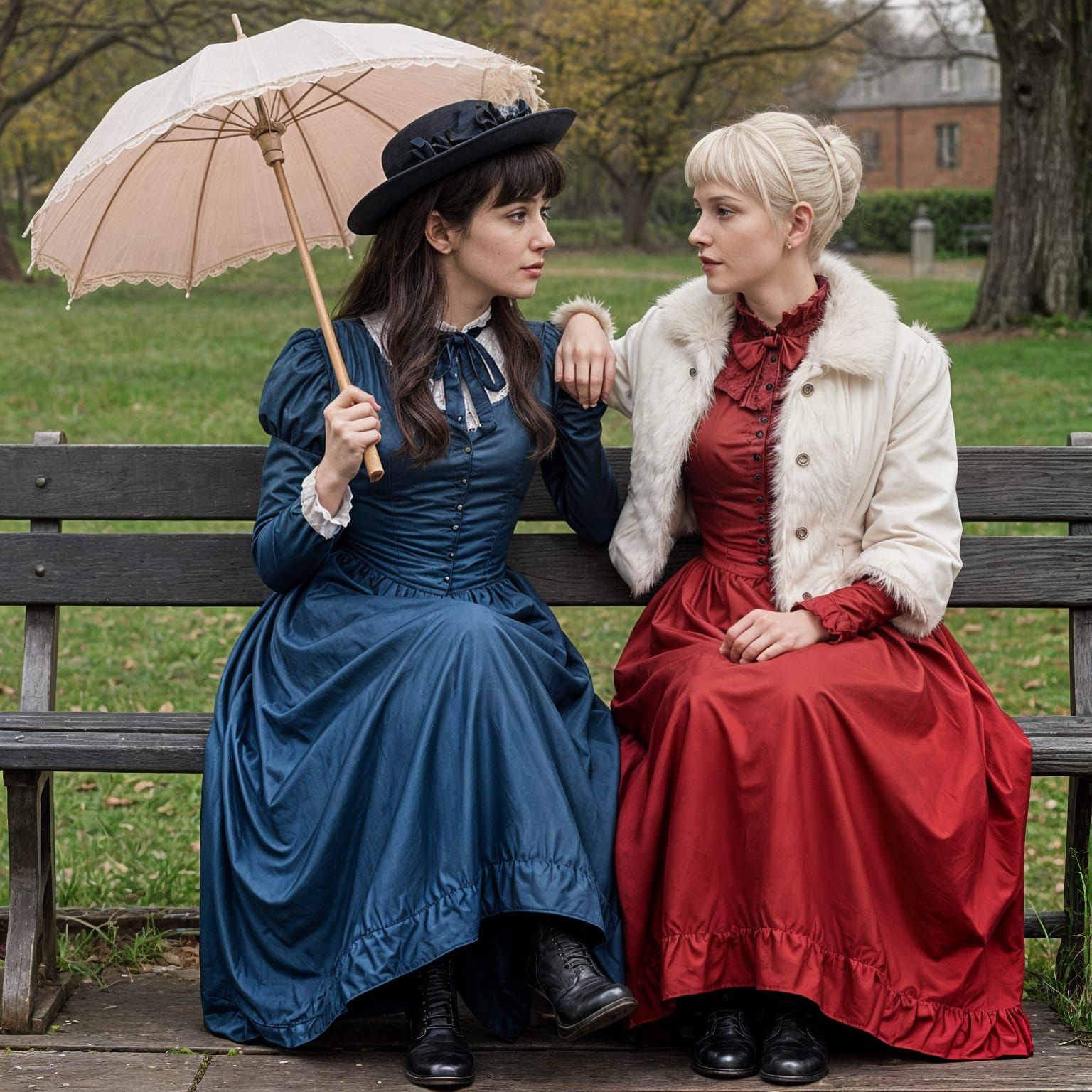 Victorian Women on Park Bench in 1870s