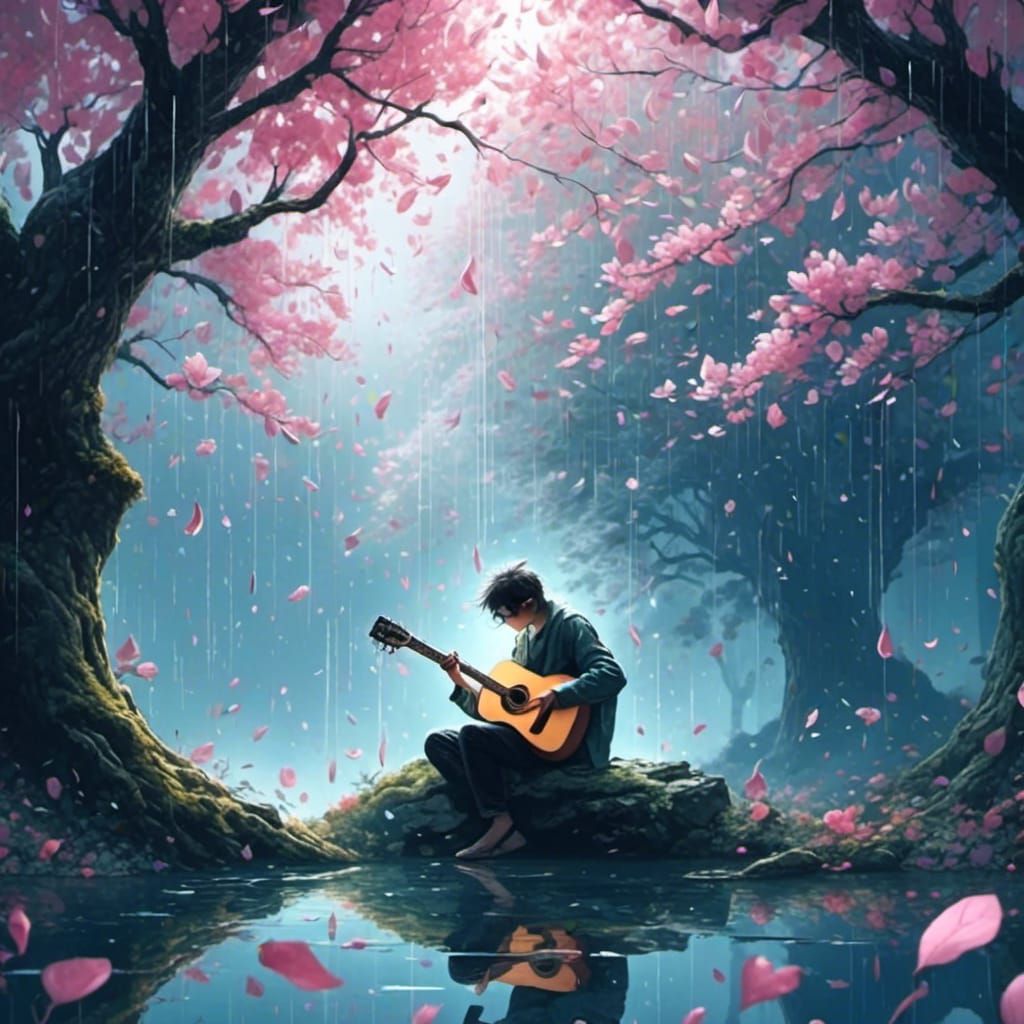 Serenade: Freedom Plays Acoustic Guitar in Rain