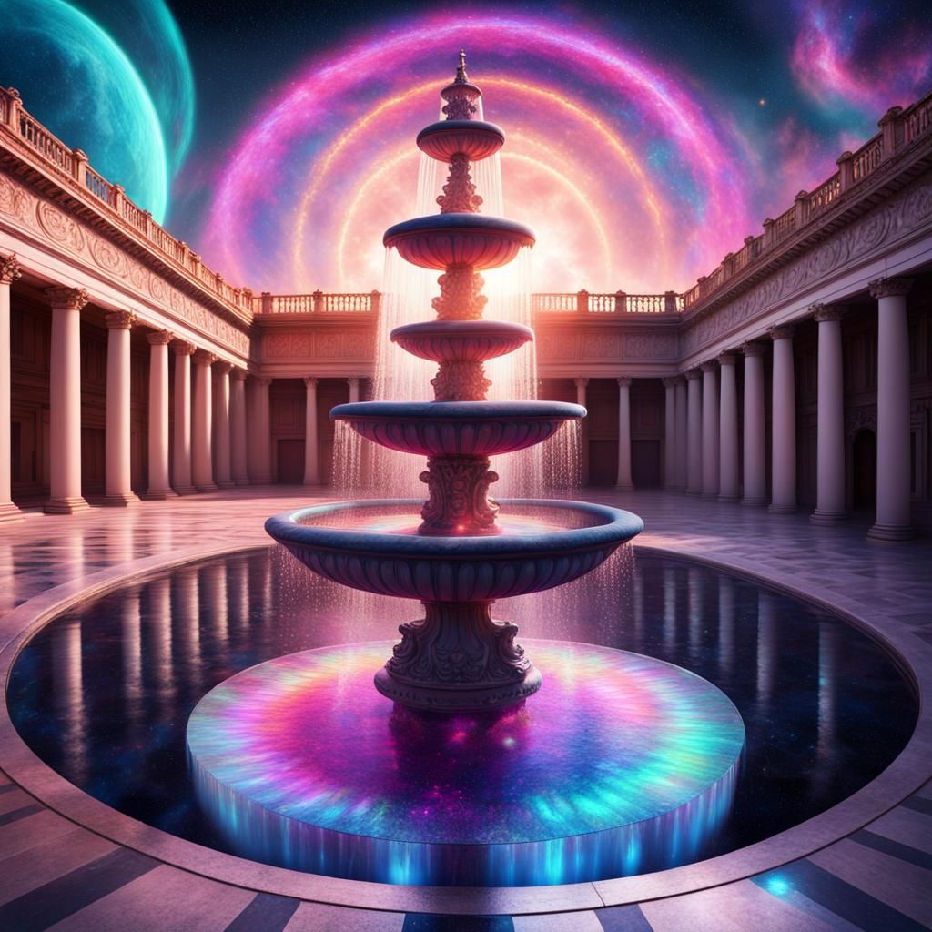 Luminescent Fountain at Royal Palace, Pablo Amaringo Style