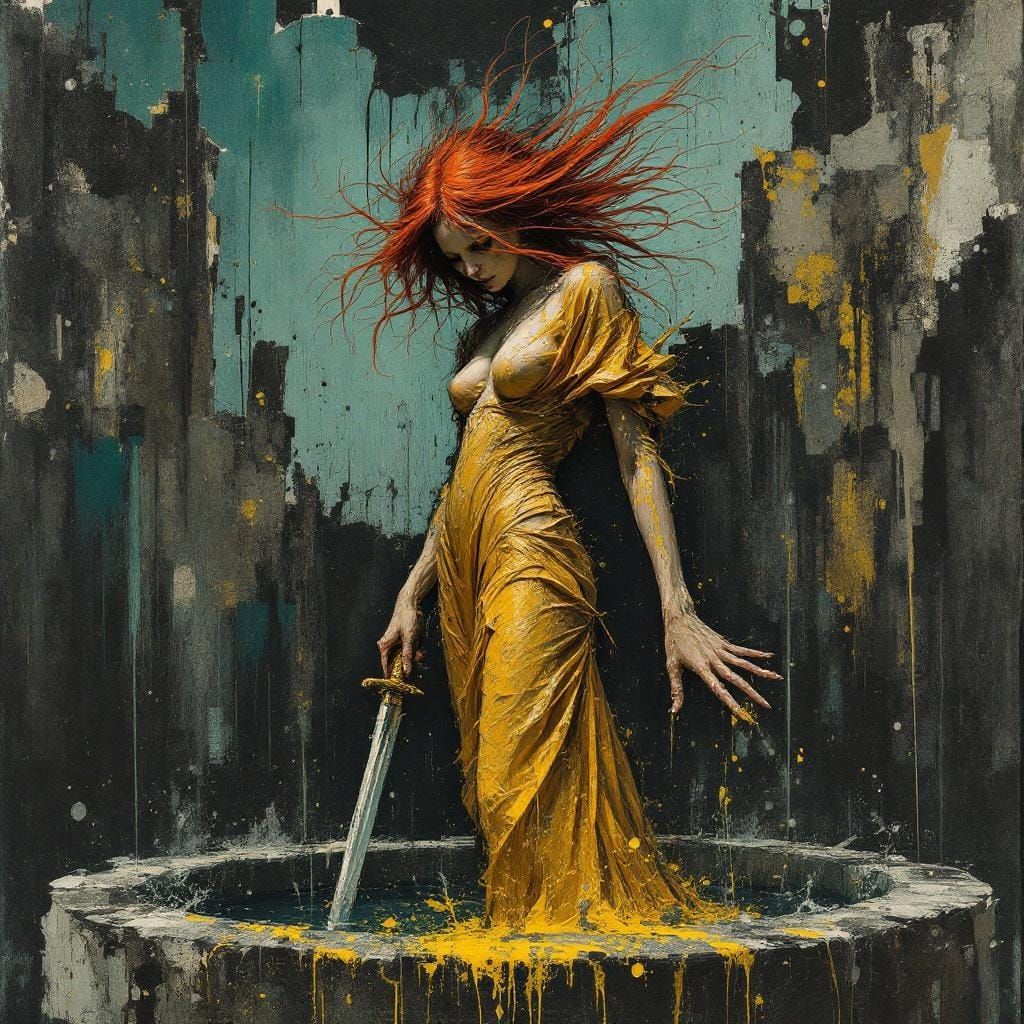 Distorted Redhead at Font in Abstract Expressionist Style