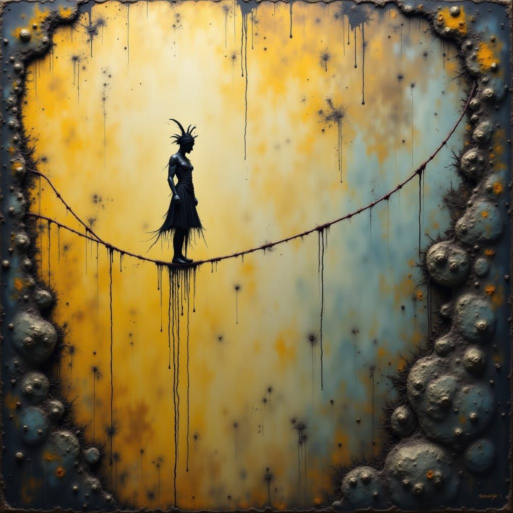 Circus Performer on Tightrope with Circuitry Elements