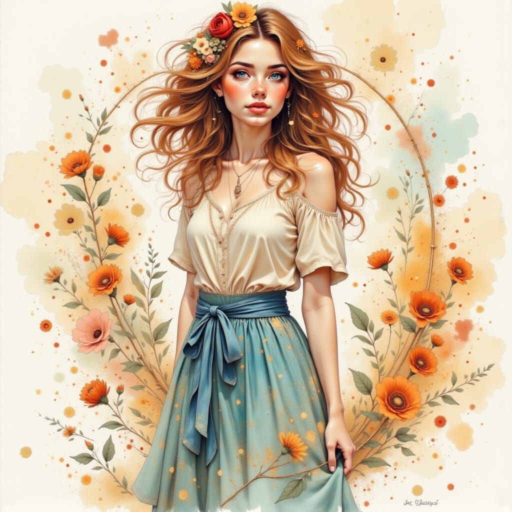 Watercolor Anime Woman Painting