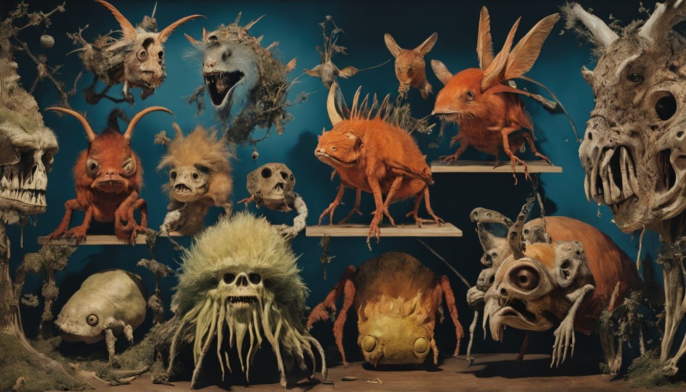 Cryptid Taxidermy Photomontage in Surrealist Style