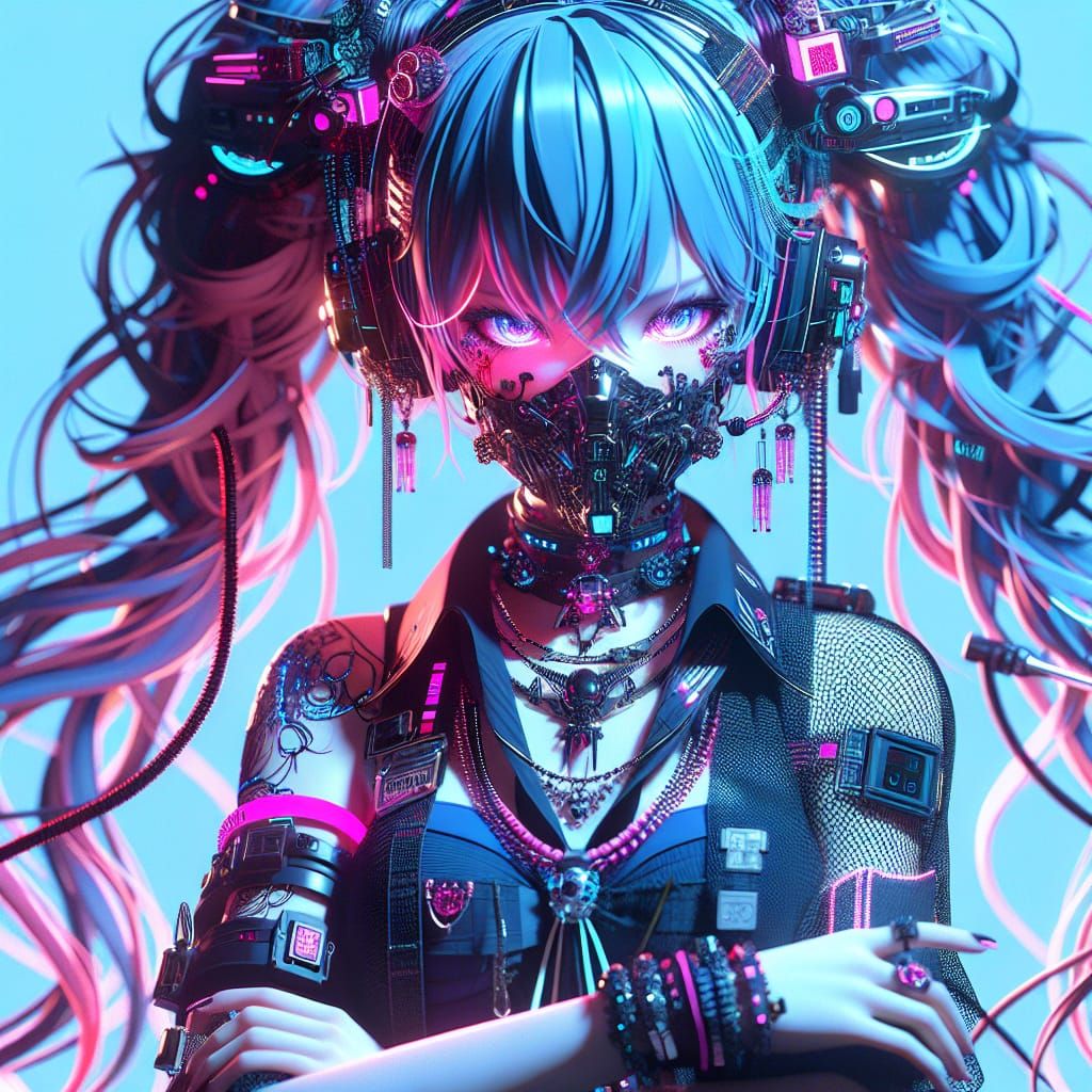Cyberpunk Rockstar Girl in Japanese Animation Style