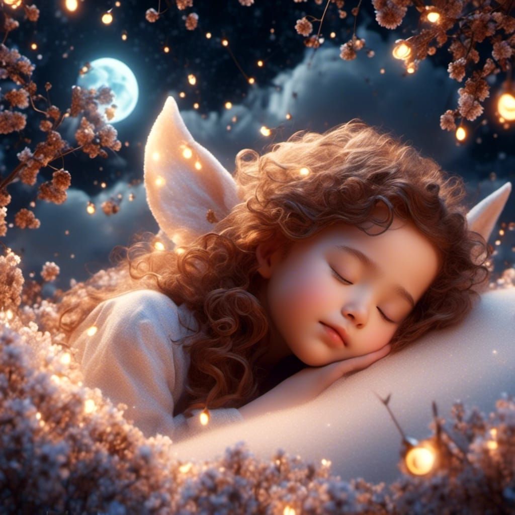 Newborn Sleeps on Moon in Mystical Starry Night