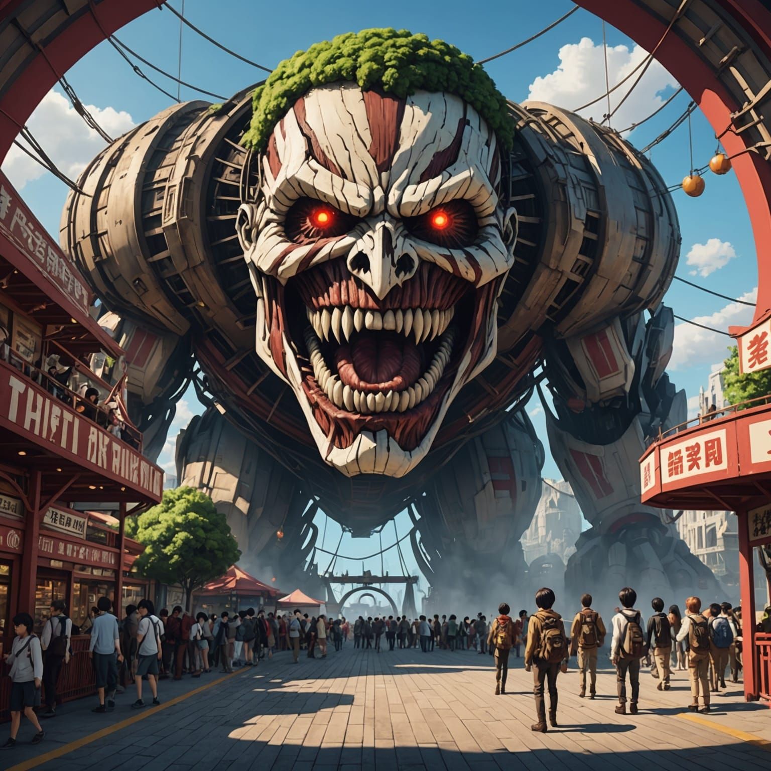 Attack on Titan Theme Park in 3D Anime Style