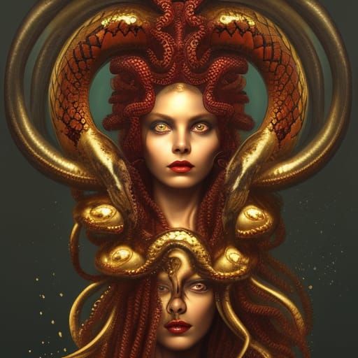 Powerful Medusa with Snakes, Detailed Matte Painting