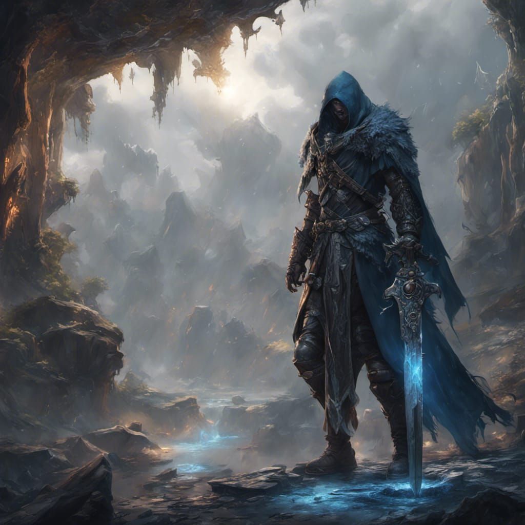 Dark Fantasy Knight with Giant Sword in Rain