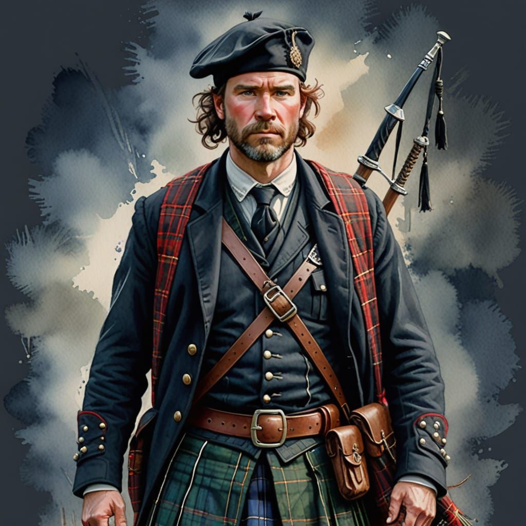Highlander in Traditional Dress, Watercolor Style
