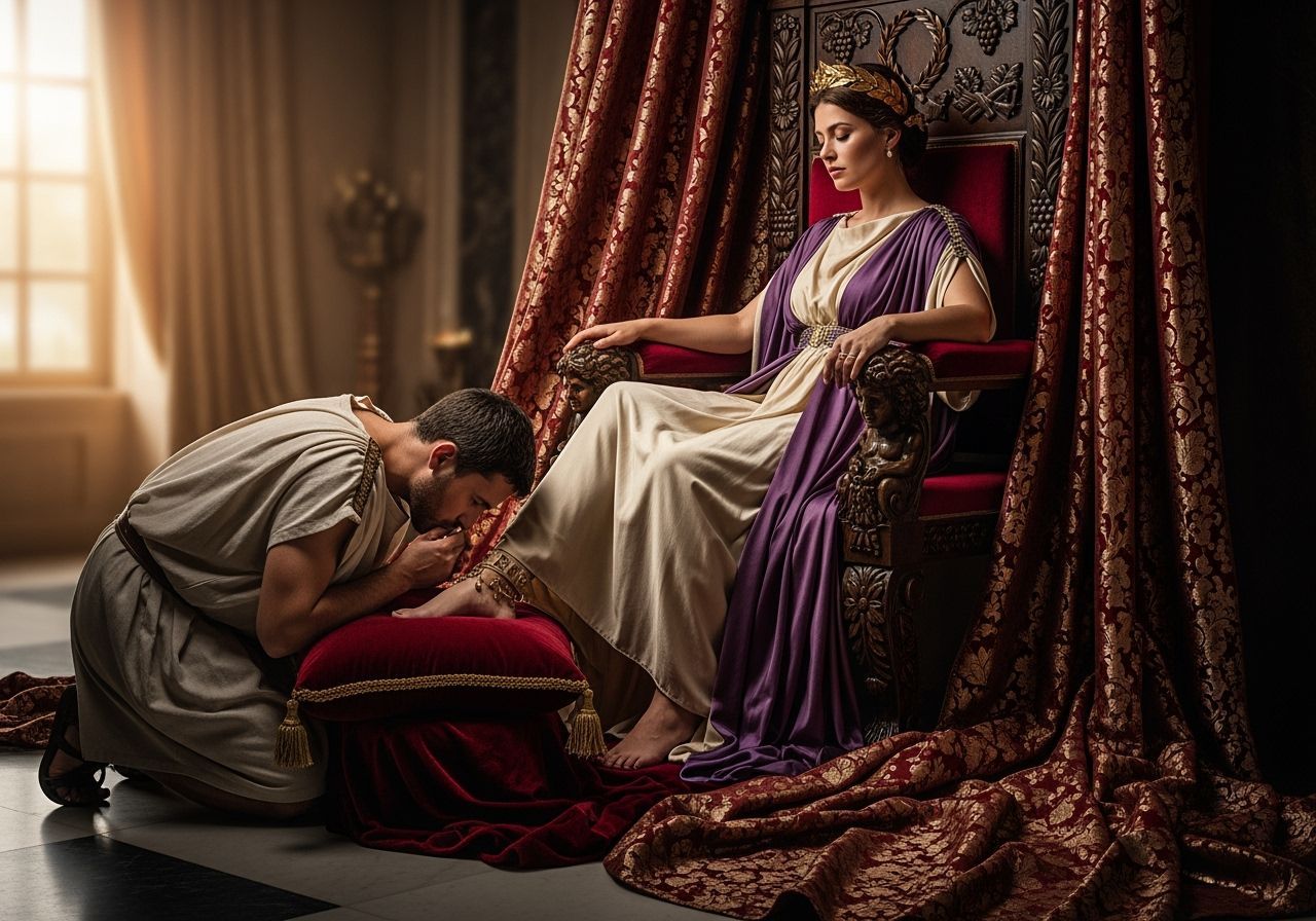 Roman Empress on Throne with Servant: Classical Portrait
