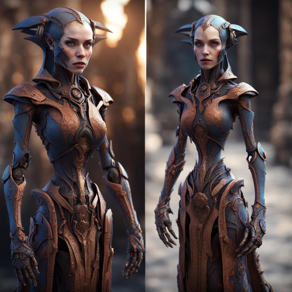 Robotic Porcelain Doll Sorceress in Detailed Matte Painting