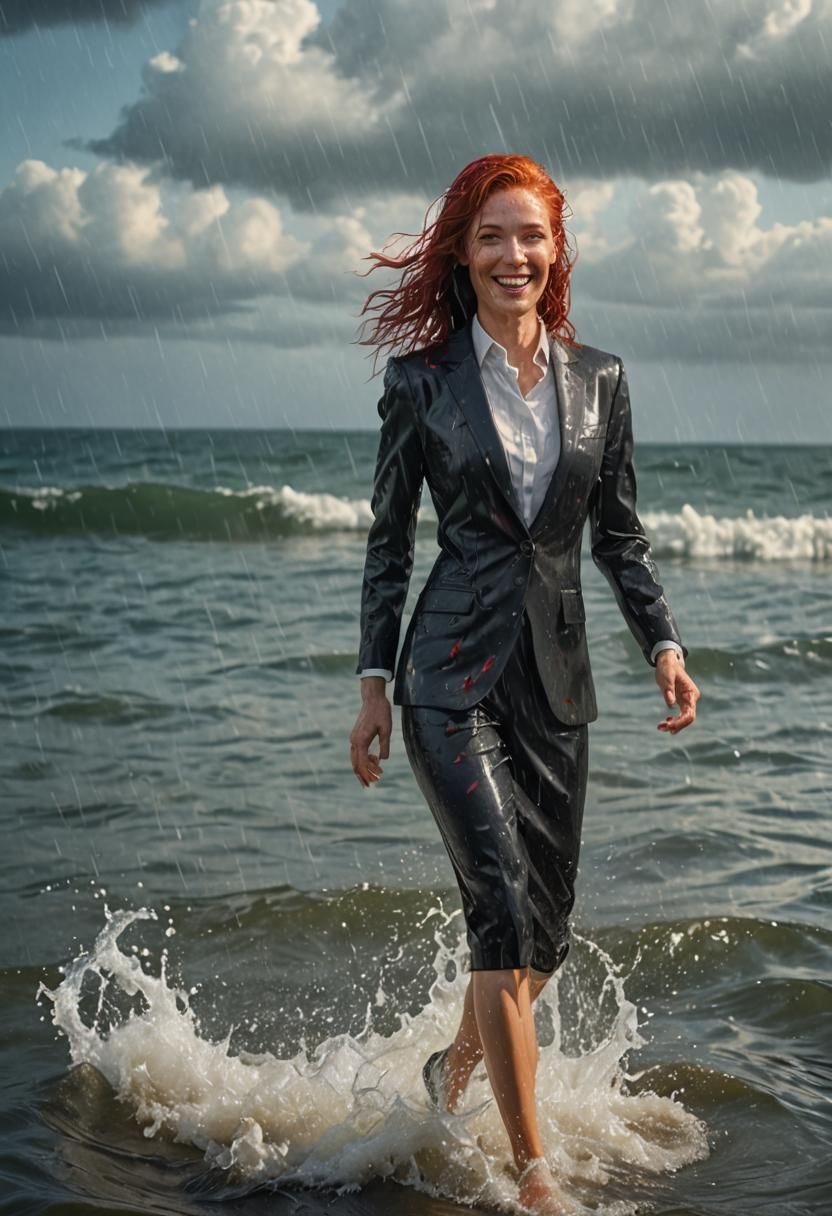 Glamorous Woman in Wet Suit, Matte Painting