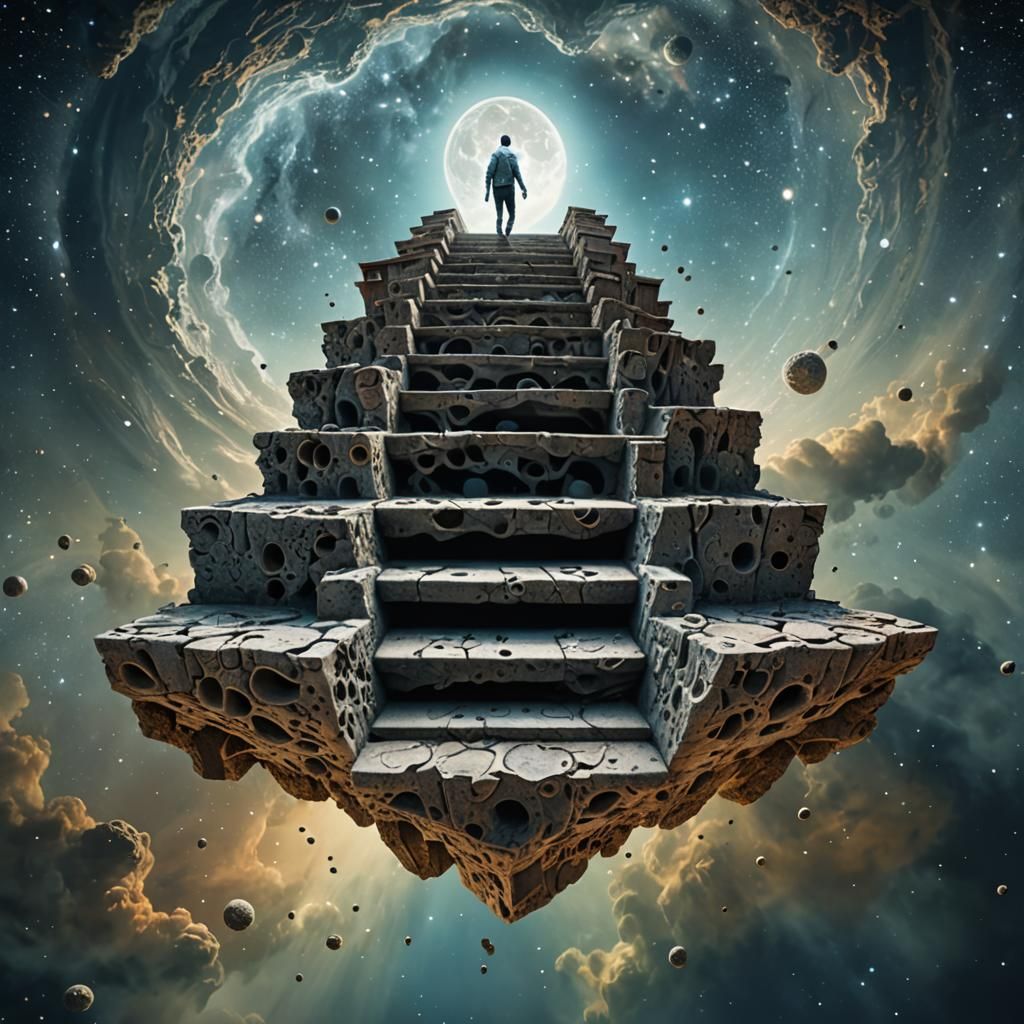 Surreal Humanoid Stairway in Outer Space
