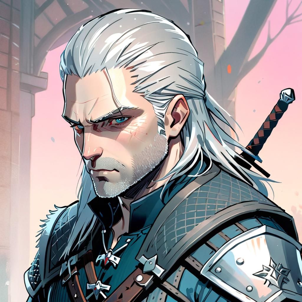 Geralt Manga Portrait in Pastel Colors