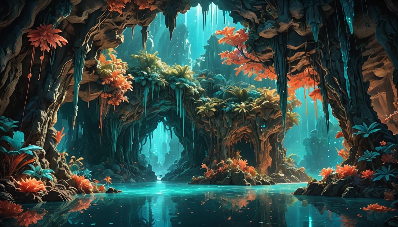 Opalescent Lake Grotto in Fantasy Concept Art