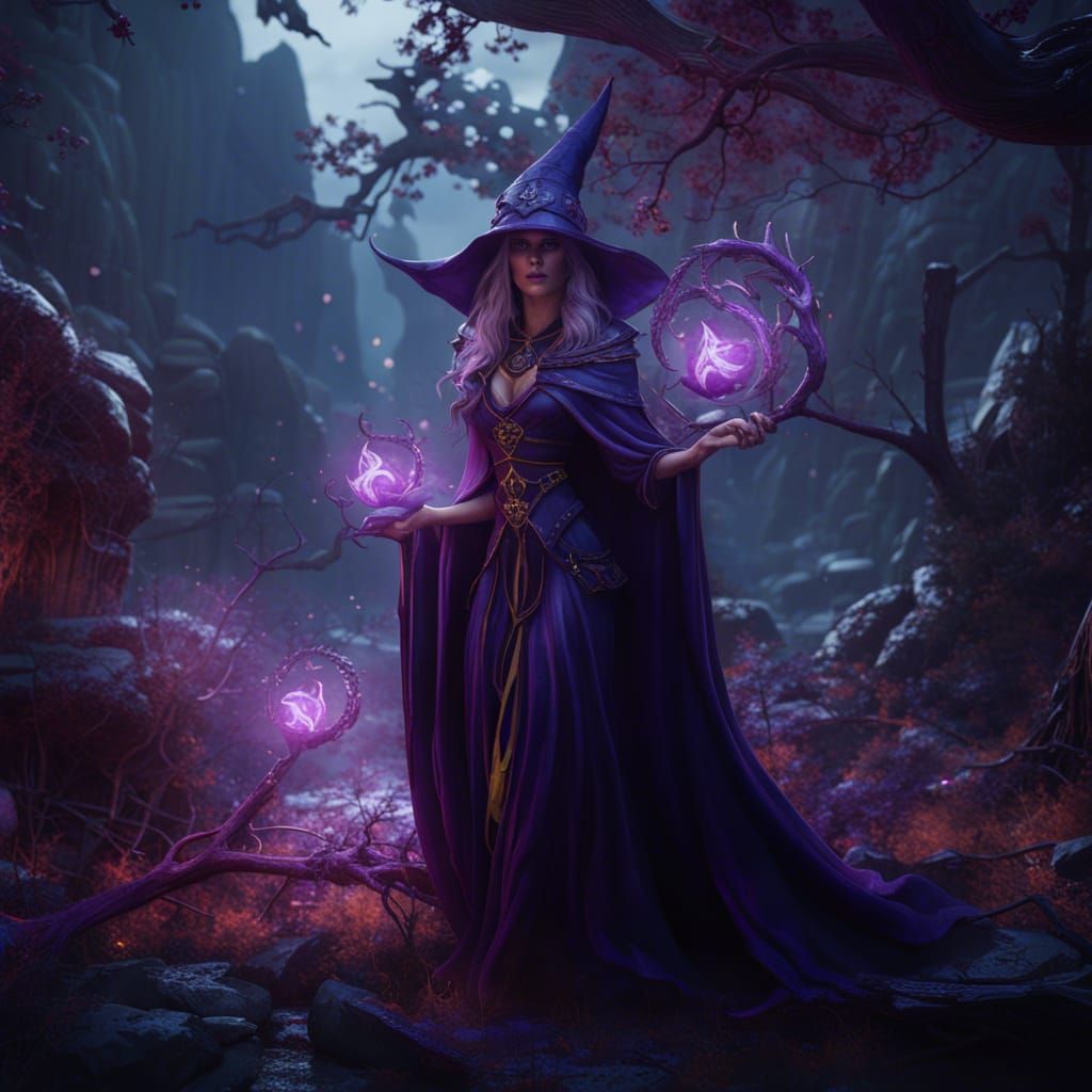 Amethyst Witch in Detailed Matte Painting Style