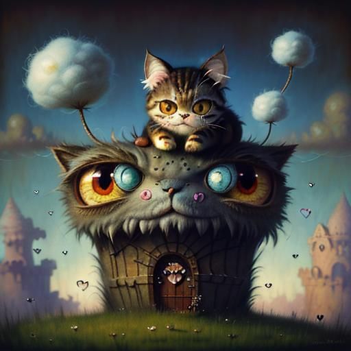Fuzzy Spider Monster with Cat Ears in Surreal 3D