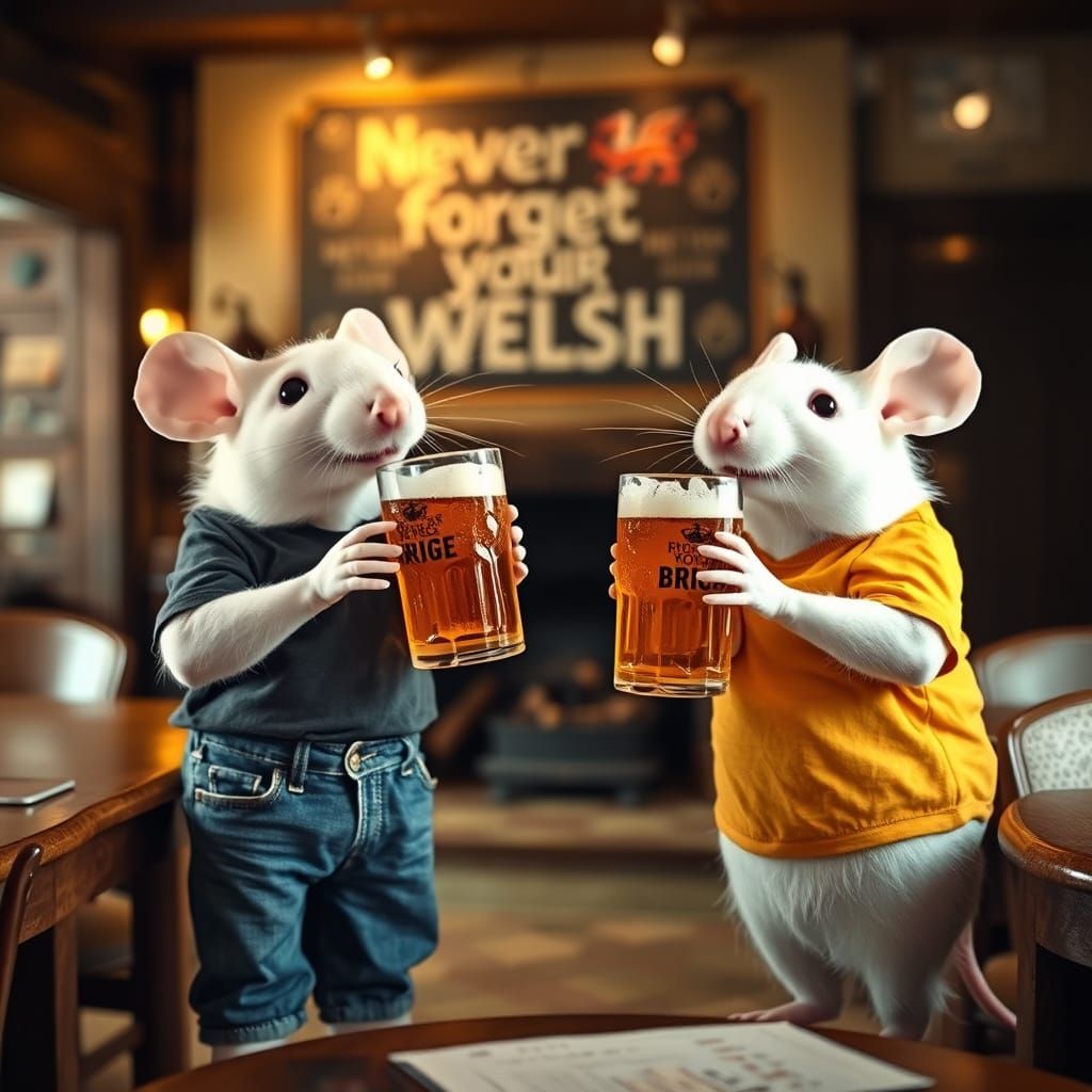 Mice Enjoying Pints in a Traditional British Pub