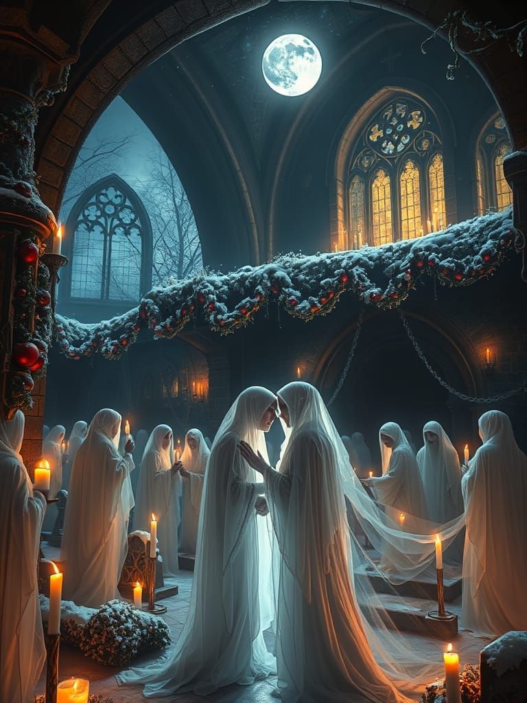 Ghosts Celebrate Christmas in Ethereal Crypt