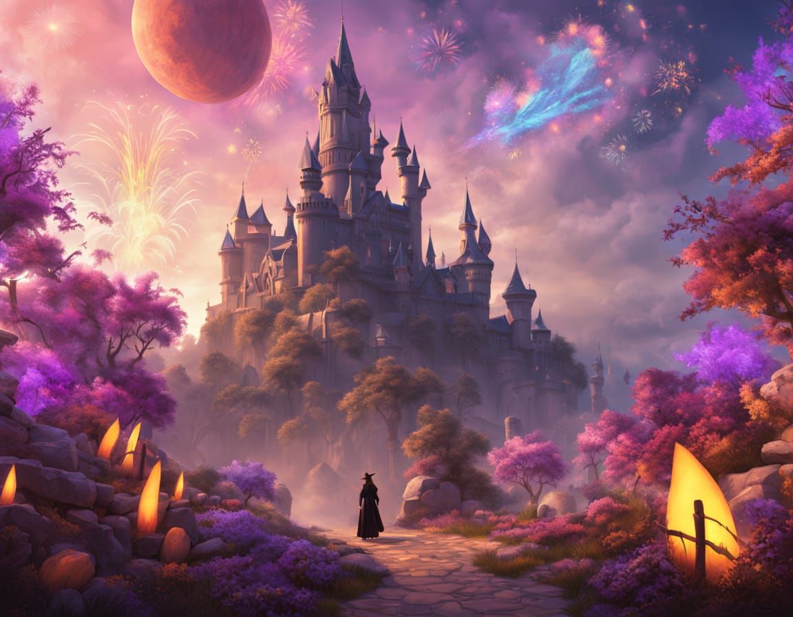 Victorian Disney Witch Surrounded by Fiery Splendor