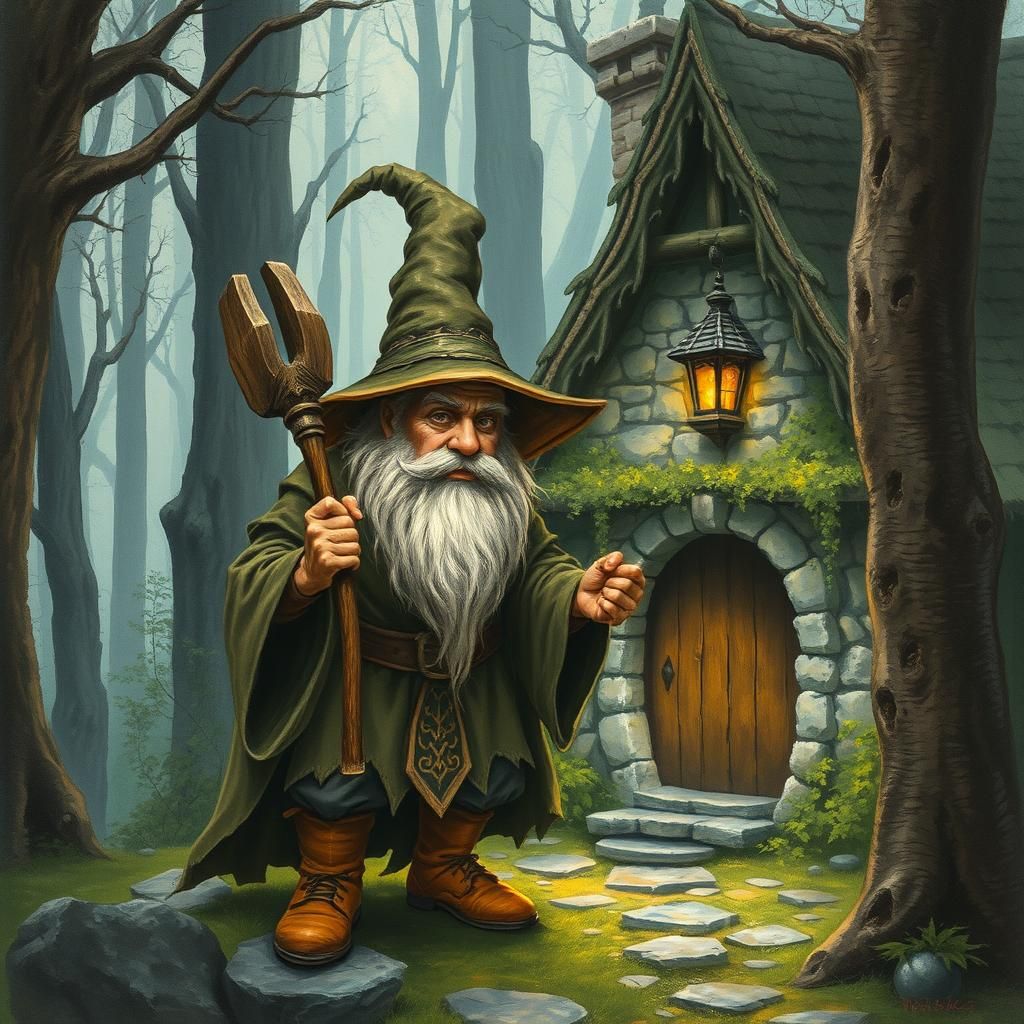 Dwarf Witch-Hunter Portrait Outside Gloomy Cottage