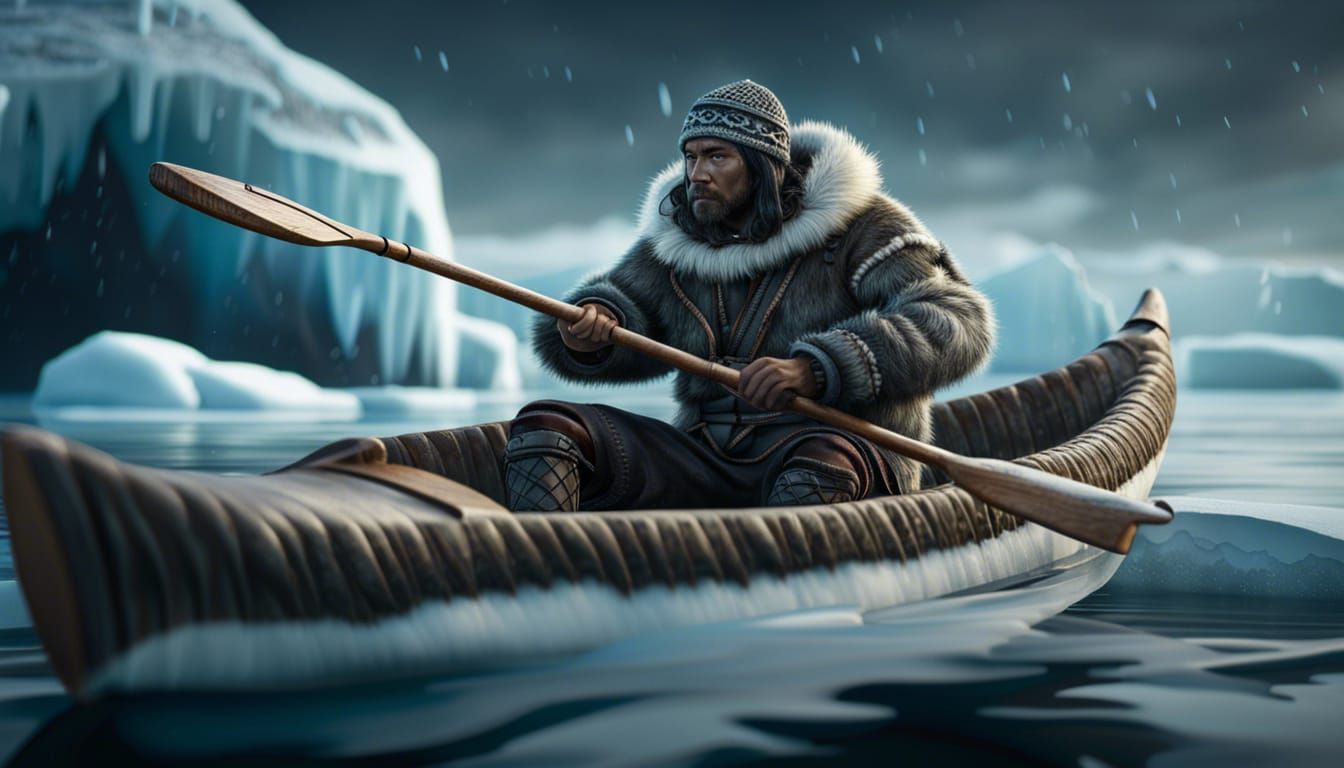 Detailed Inuit Hunter in Arctic Landscape