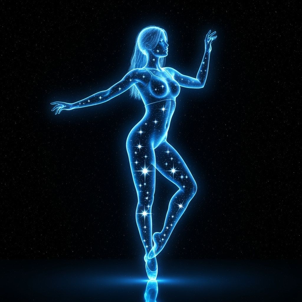 Glowing Hologram Dancer in Starry Space