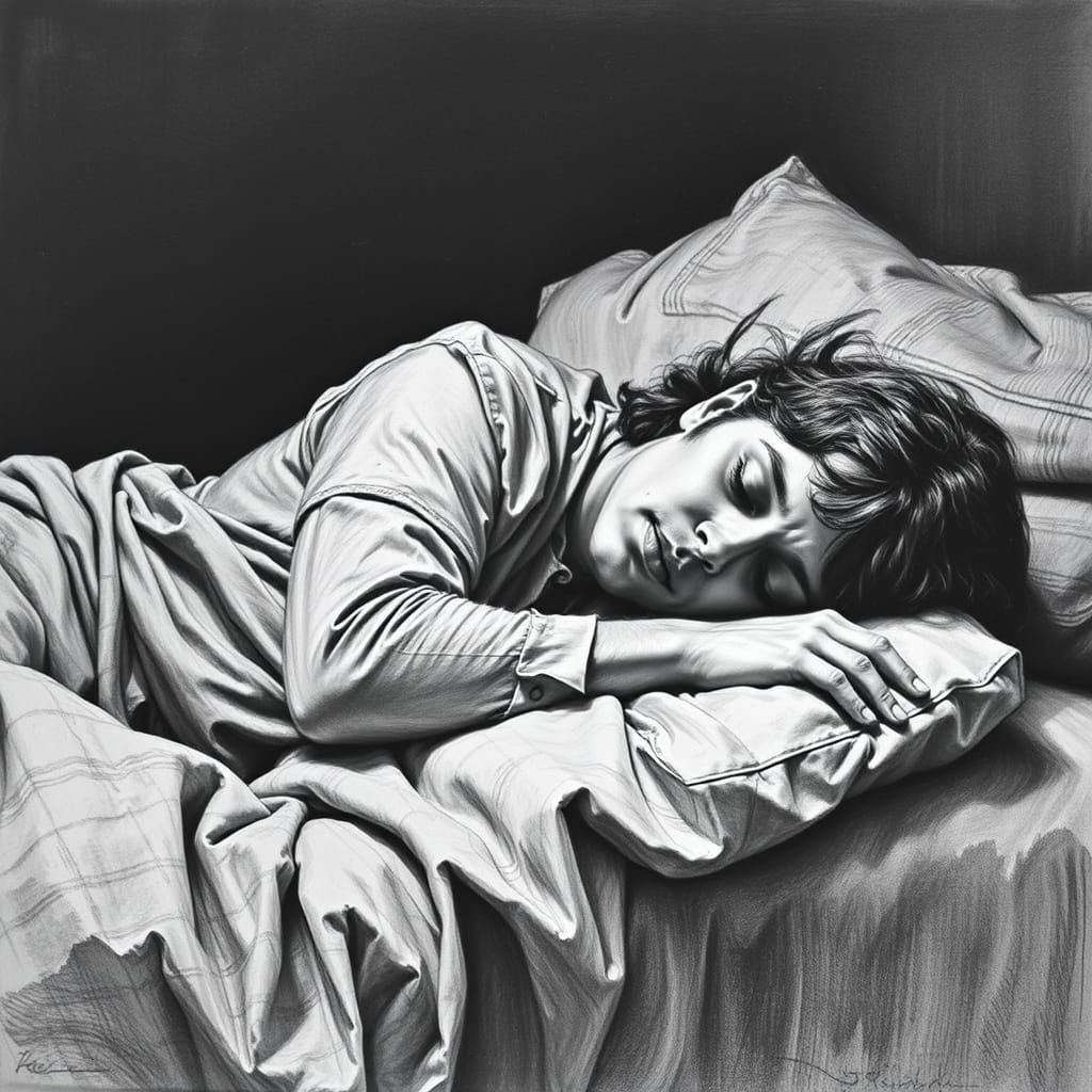 Detailed Charcoal Drawing of a Sleeping Person