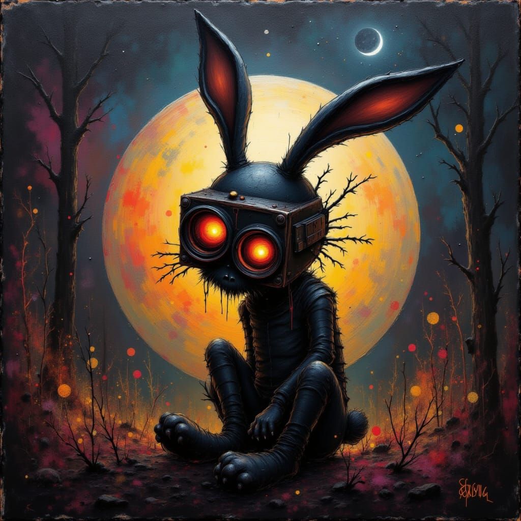 Steampunk Rabbit with VR Goggles Under Moonlight