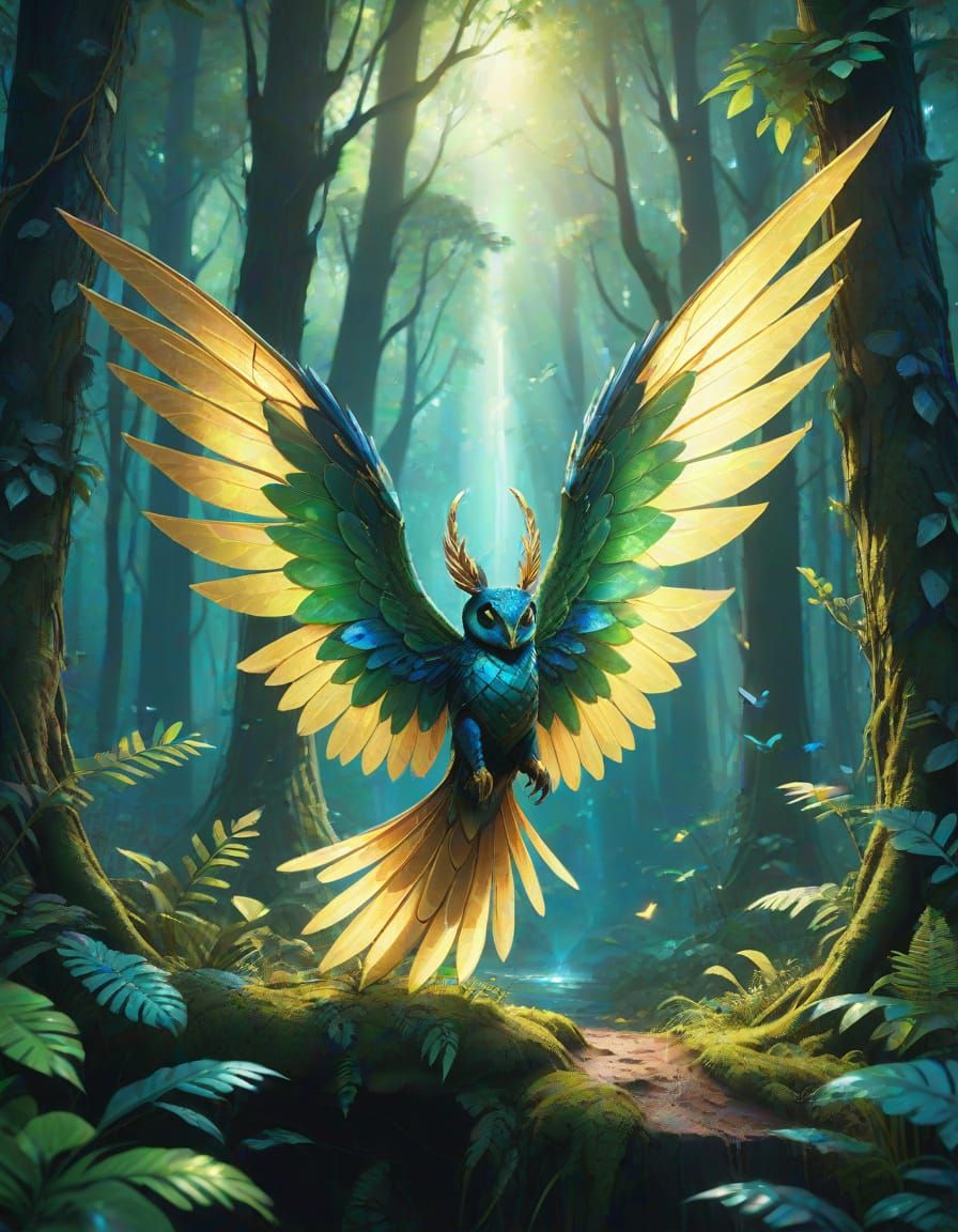 Endangered Species in Mystical Forest: Oil Painting