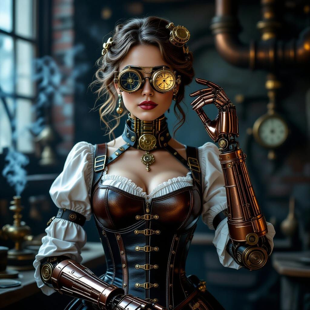 Steampunk Automaton Surgeon with Mechanical Arm