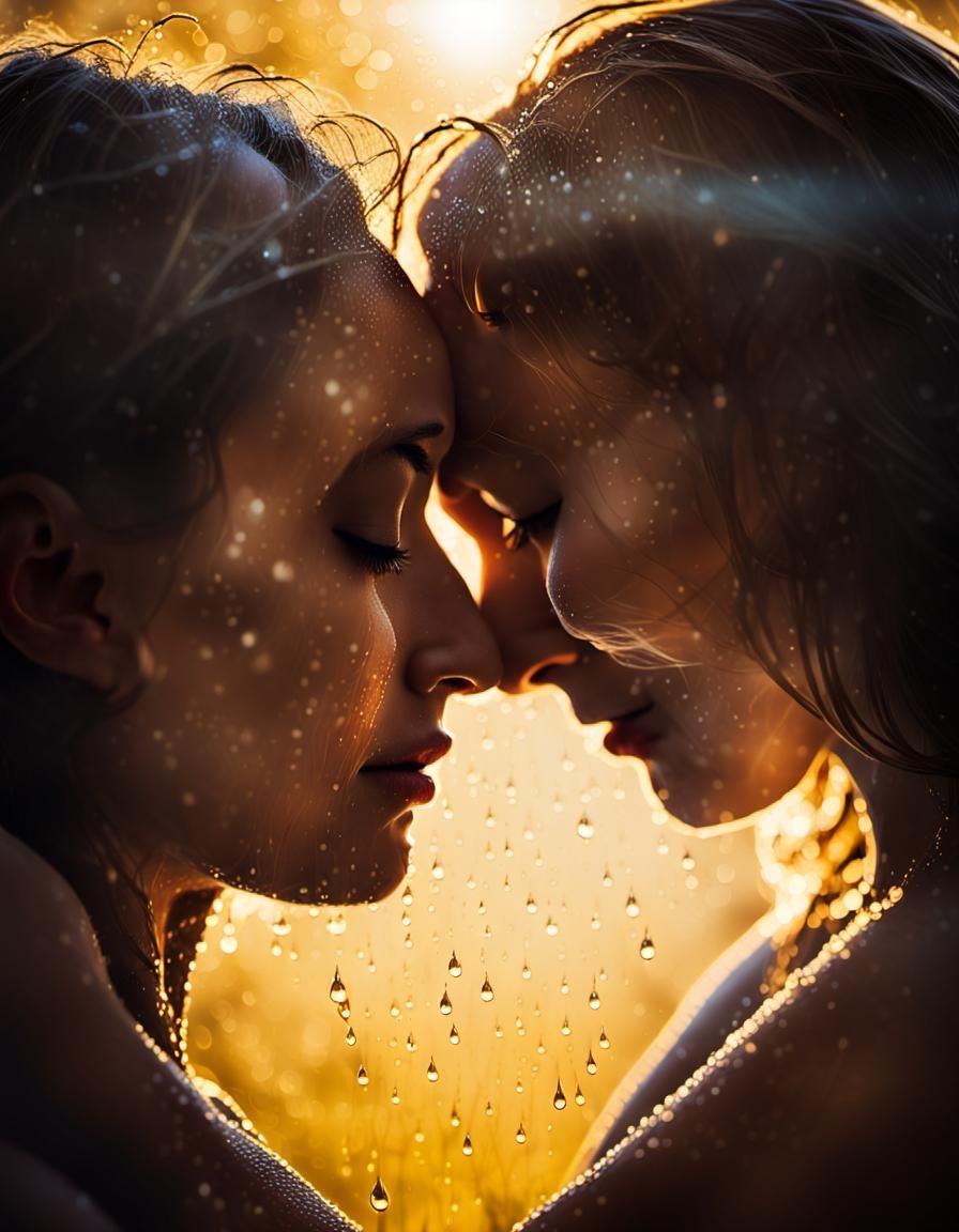 Two Women Hugging in Warm, Golden Light