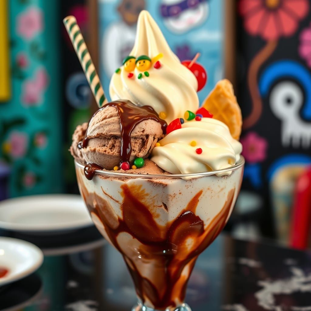 Decadent Ice Cream Sundae in Whimsical Style